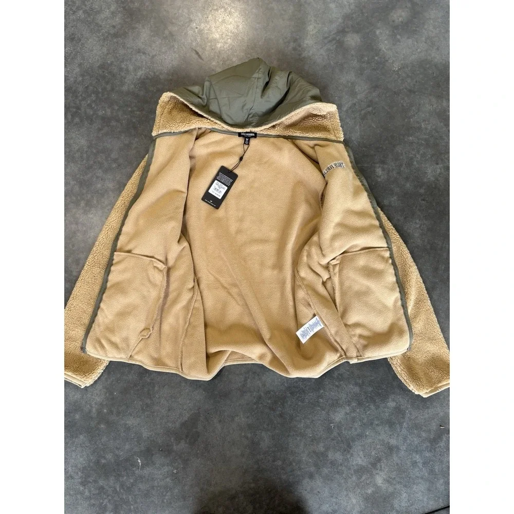 Men's Size Small True Religion Sherpa Tan And Green Zip Up Jacket New With Tags